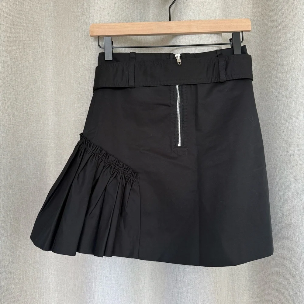 Sandro Cotton Black A-Line Pleated Panel Mini Skirt Sz 1 US XS (2)